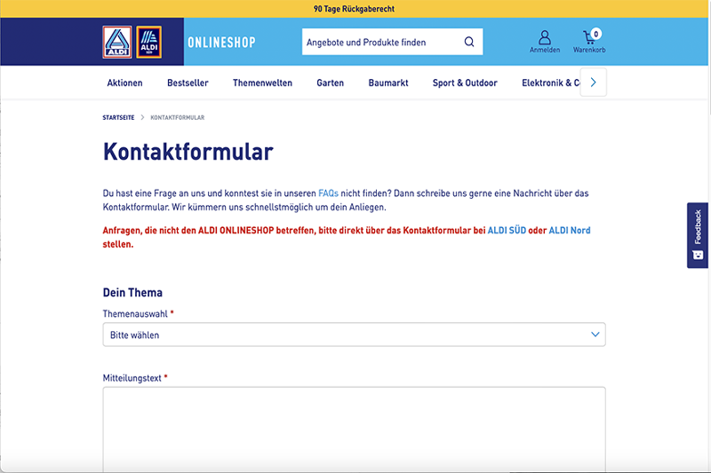 Kundenservice Kontaktformular
